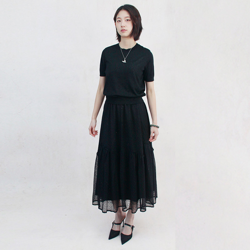 黑色网纱半身裙女中长款大摆蛋糕裙气质百搭显瘦MMHSTS5068