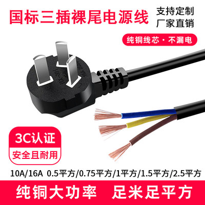 10a/16A三芯带插头裸线尾电源线