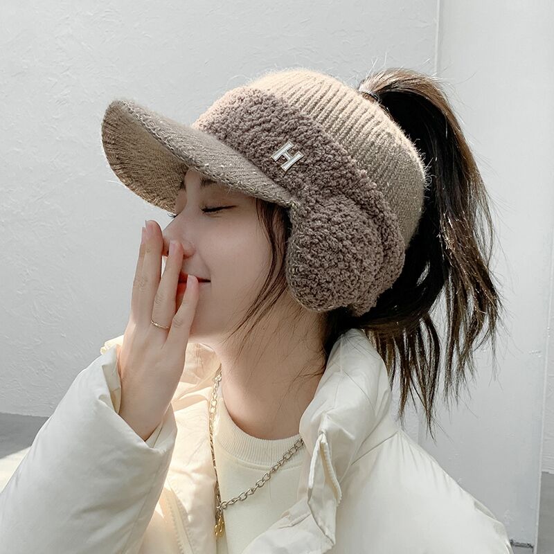 护耳鸭舌帽户外休闲女冬加绒针织
