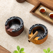饰品 饰烟斗缸摆件装 复古马蹄铁造型实木烟灰缸创意个性 禅意家用装