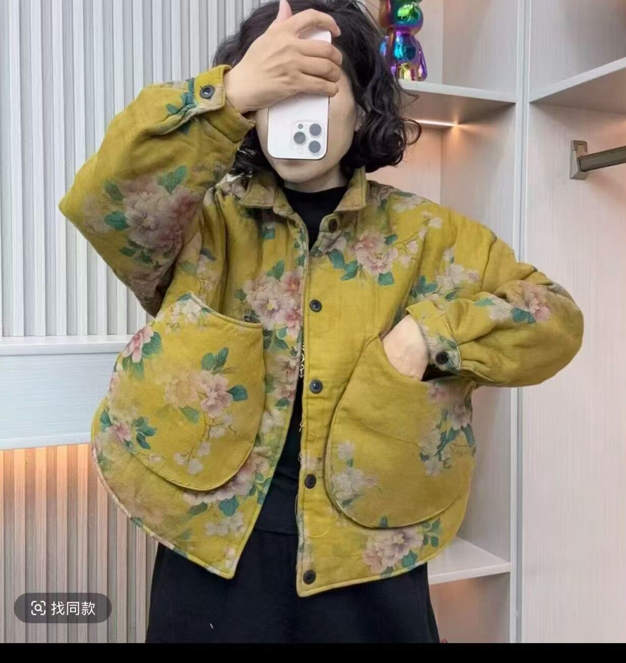 冬装新款中式盘扣短款棉衣棉服女中老年印花夹棉加厚保暖软糯外套