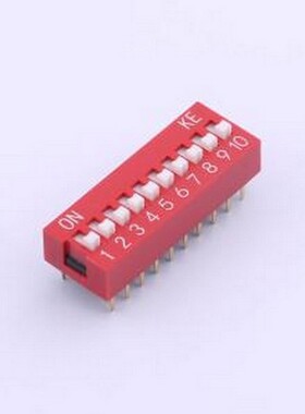 DSWB10LHGETR 拨码开关 2.54mm 宽体红色10位插件拨码开关