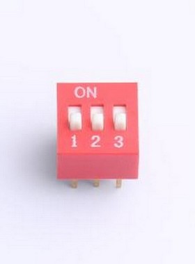 DR-03HT 拨码开关 2.54mm间距 3位 琴键式 直插平拨凸柄 红色 拨