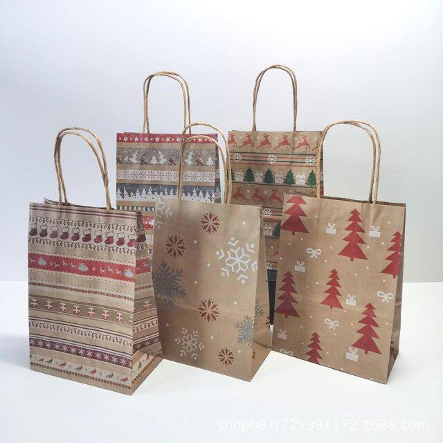5pcs kraft paper gift bags snowflakes merry christmas boxes