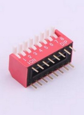 TE-08 拨码开关 拨码开关红色08P-180度8PIN间距2.54mm立式直插侧