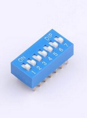 DR-07LT 拨码开关 2.54mm间距 7位 琴键式 直插平拨凸柄 蓝色 拨