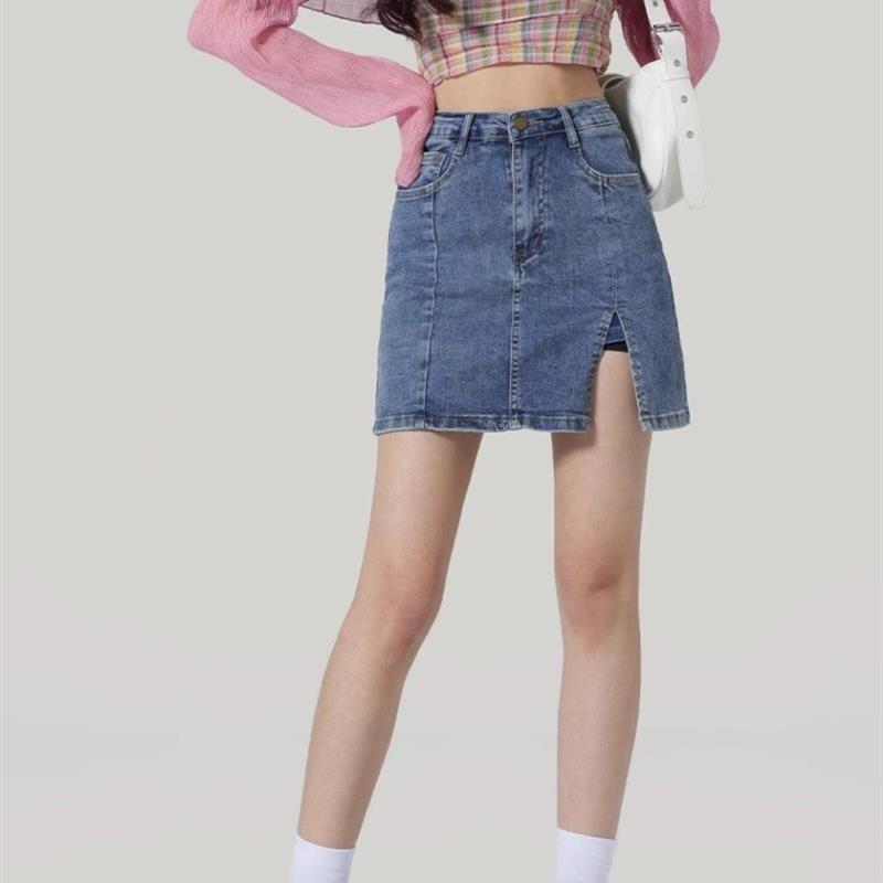 2025夏季新款高腰a字显瘦性感开叉半身裙包臀牛仔短裙裤裙女裙子