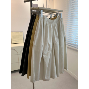 时髦洋气复古高腰阔腿裤 拼接裙裤 女宽松九分裤 新款 潮 2025夏季 韩版