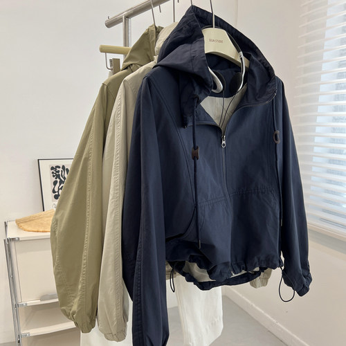 韩版复古工装风口袋拉链外套夹克