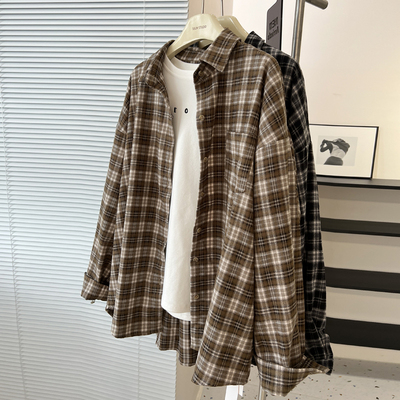 宽松慵懒复古百搭单排扣长袖衬衫