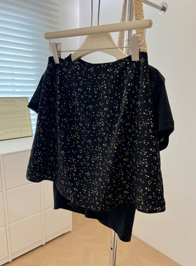 黑色小碎花高腰短裙女夏防走光休闲韩版显瘦气质OL风A字裙半身裙