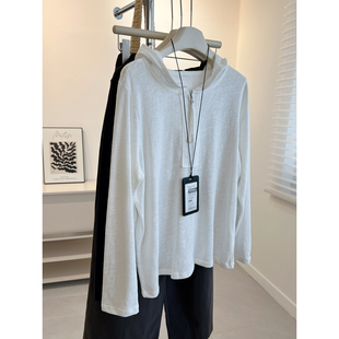 t恤秋季 韩版 帽衫 长袖 潮 小众时髦微透连帽套头卫衣女宽松慵懒薄款