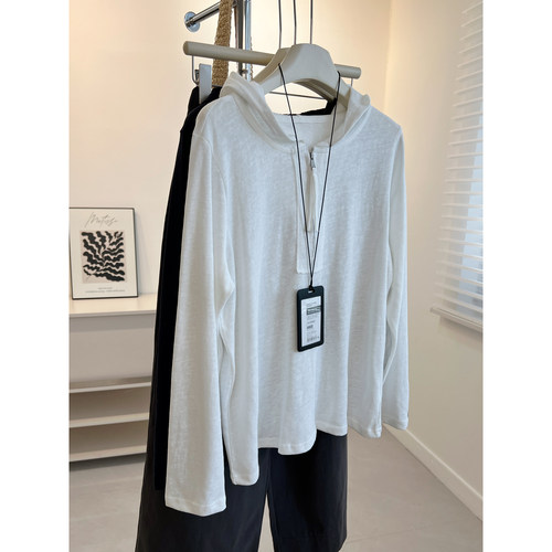 时髦微透连帽套头卫衣女宽松慵懒