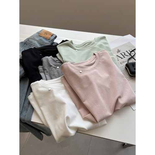 纯色圆领短袖t恤女修身显瘦弹力