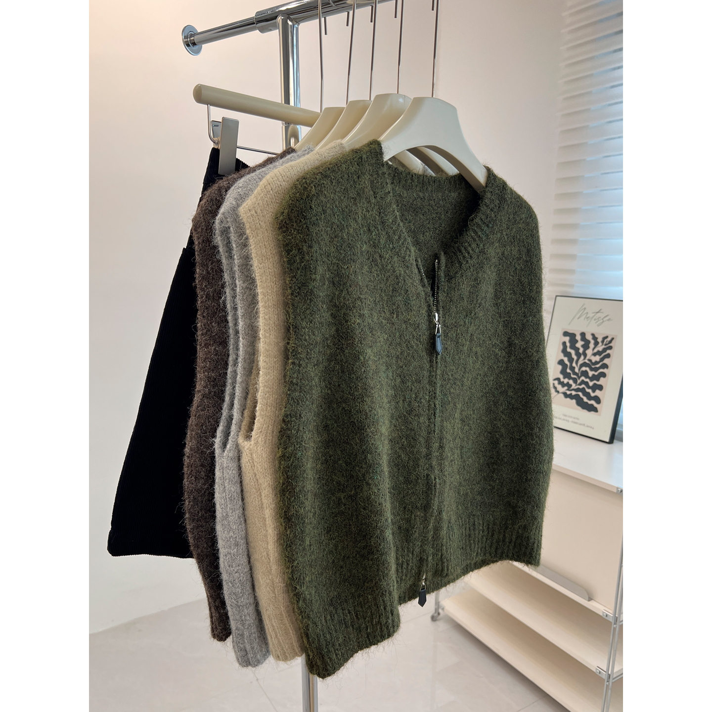 简约拉链开衫针织马甲女宽松小众