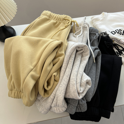 束脚加绒加厚高腰纯色长裤运动裤