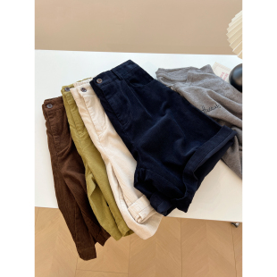 潮 女宽松减龄2025秋冬阔腿休闲五分裤 韩版 复古文艺高腰灯芯绒短裤