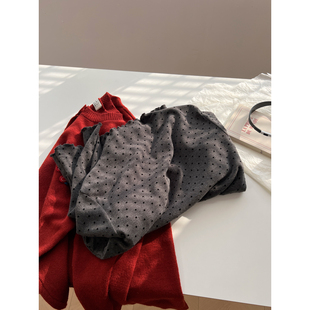 德绒保暖厚实打底衫 T恤女修身 冬 时髦小众波点木耳边内搭长袖 韩版