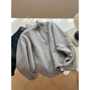 新款 卫衣女宽松慵懒小众拉链外套秋季 学生潮 bf中性风立领开衫 韩版