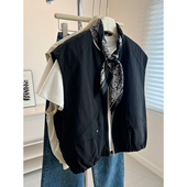 新款 马甲女宽松叠穿上衣春季 学生 圆领拉链口袋工装 日系中性风开衫