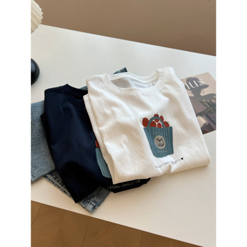 卡通印花文艺圆领短袖t恤女宽松