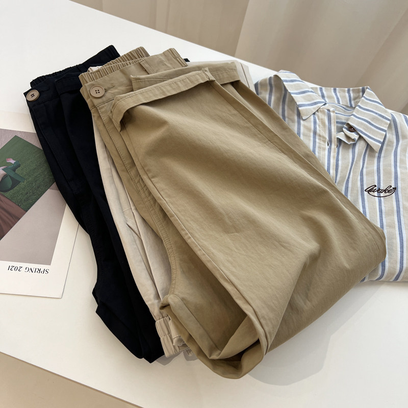 韩版百搭复古高腰工装裤休闲裤女宽松直筒小个子九分裤秋季新款潮,女装/女士精品,休闲裤,淘宝优惠券,粉丝福利购,淘宝优惠卷
