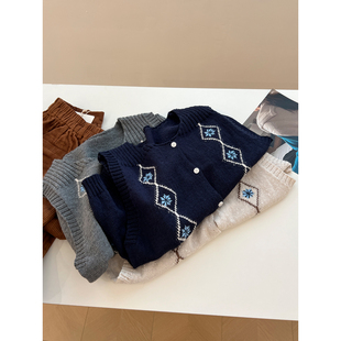 百搭复古民族风菱形格圆领针织马甲背心女宽松小众内搭上衣秋冬潮