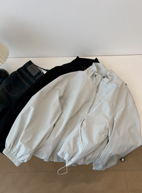 韩版复古风立领户外拉链开衫外套女宽松慵懒bf中性风风衣夹克秋季