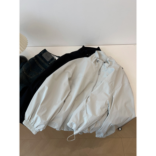 外套女宽松慵懒bf中性风风衣夹克秋季 韩版 复古风立领户外拉链开衫