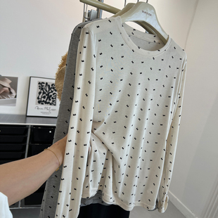 内搭打底衫 韩版 chic时髦全身印花圆领长袖 面膜T恤女修身 夏 防晒衫