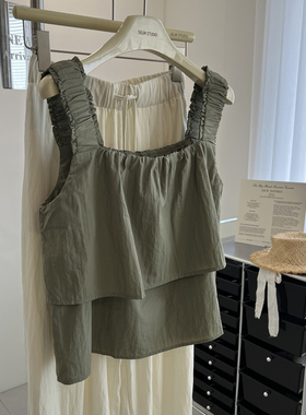 韩系尼龙时髦chic宽肩带蓬蓬a字小背心女宽松显瘦短款吊带衫夏季