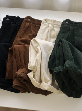 日系复古百搭灯芯绒休闲裤女宽松显瘦2023秋冬新款chic阔腿直筒裤