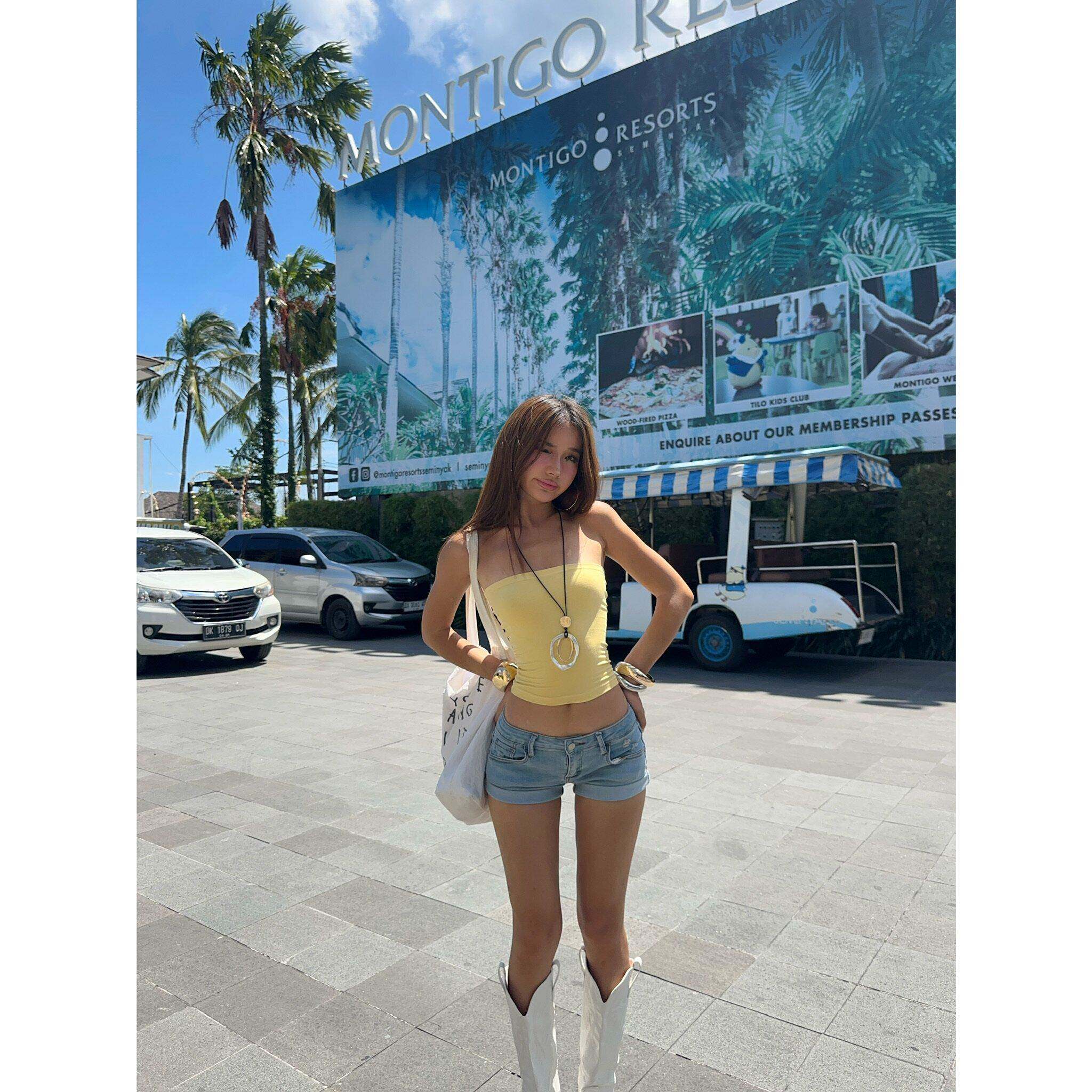 美式辣妹低腰包臀牛仔短裤 夏季修身弹力热裤