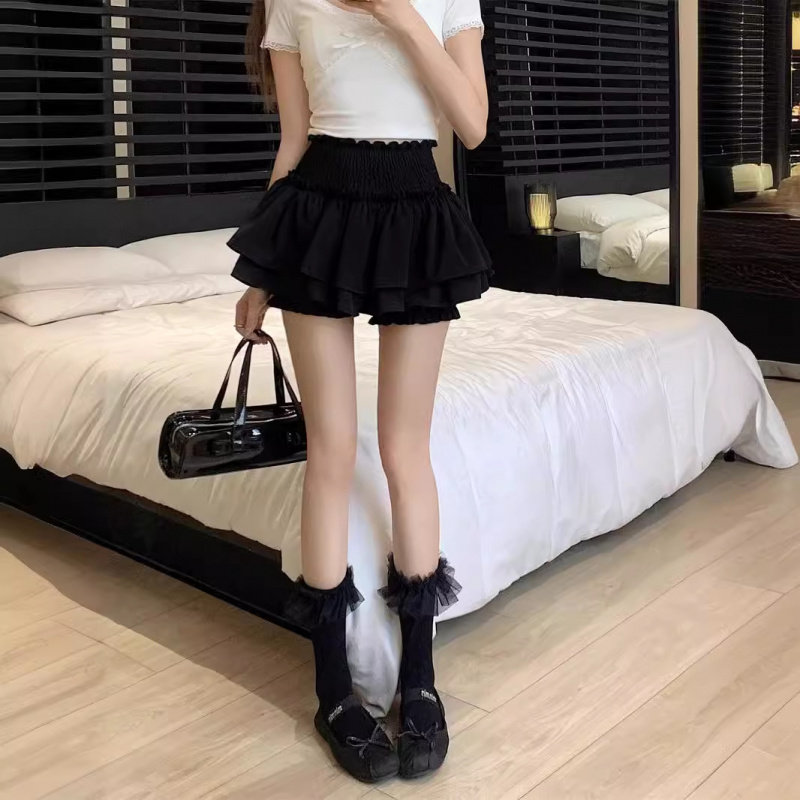 芭蕾风白色蛋糕A字半身裙女夏季2024新款高腰褶皱一步裙辣妹短裙