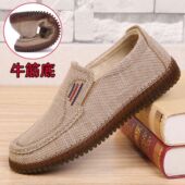 亚麻防臭防滑一脚蹬软底男鞋 老北京布鞋 牛筋底男士 休闲鞋 男款 新款