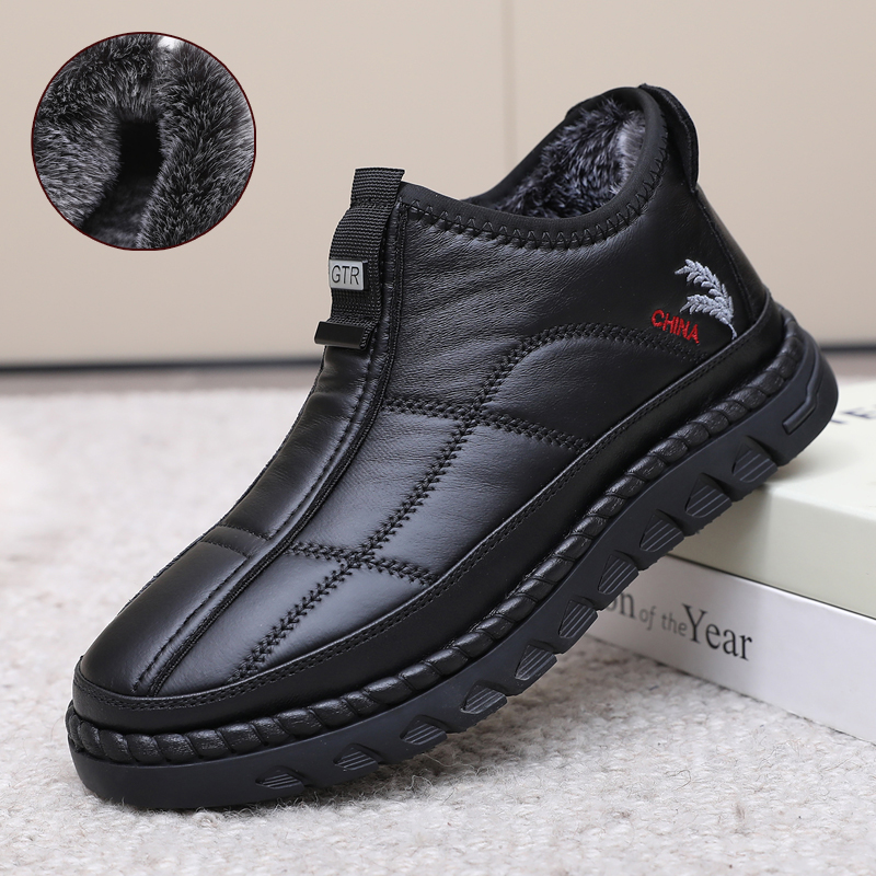 冬季老北京布鞋男中老年加绒保暖防滑厚底大码爸爸休闲时尚男棉鞋