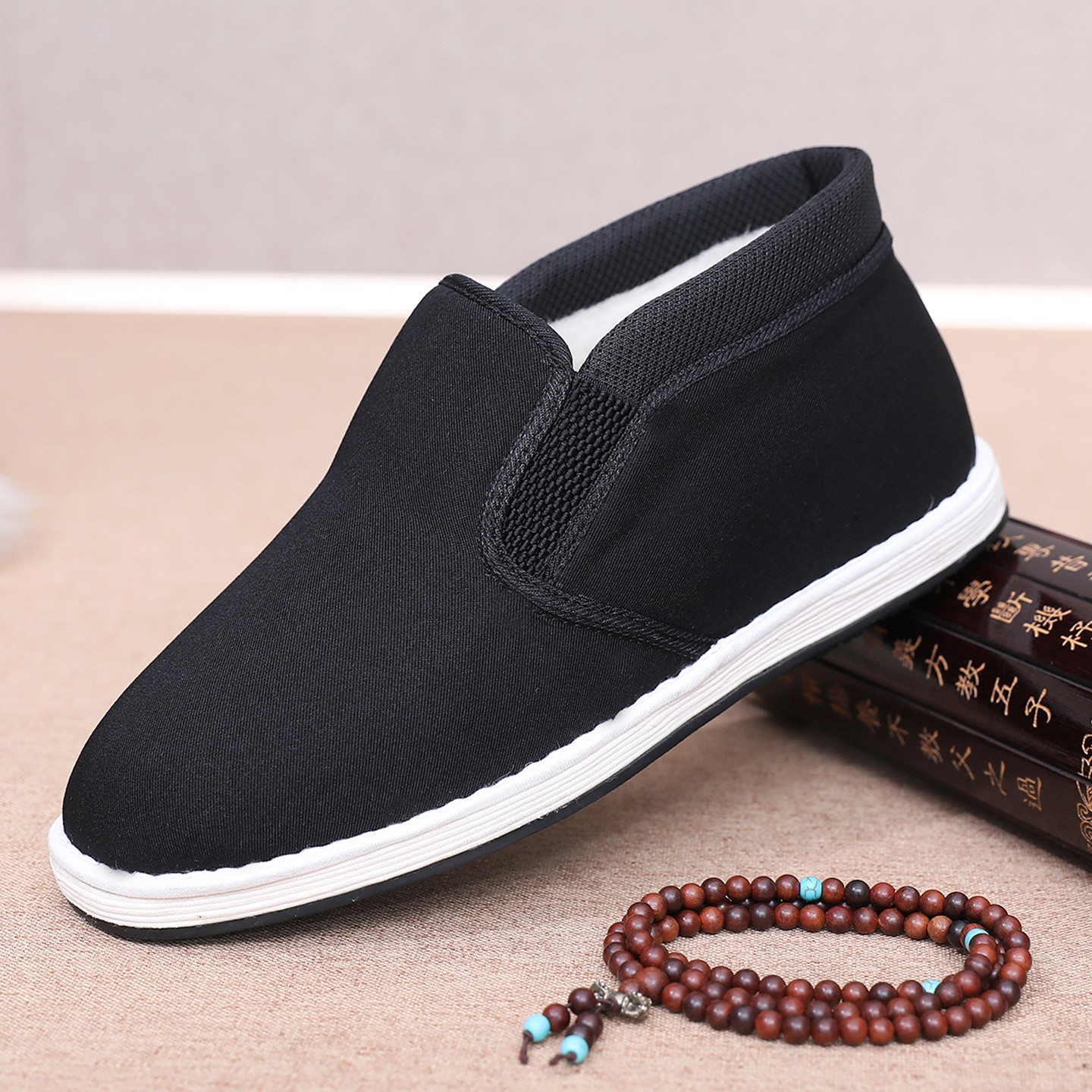 老北京布鞋男鞋冬季加绒保暖一脚蹬老人棉靴防滑软底爸爸羊毛靴子