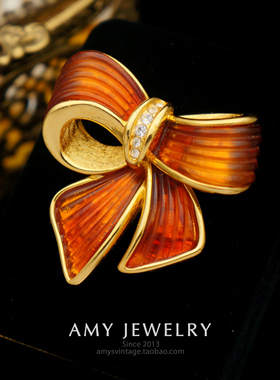 JOAN RIVERS焦糖重工法式蝴蝶结胸针 | Amy Vintage西洋古董首饰