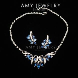 TRIFARI翠法丽皇家蓝钻耳夹项链专利款|Amy vintage西洋古董首饰