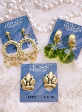 TRIFARI翠法丽文艺吊坠耳夹耳环 老库存 | Amy Vintage古董首饰