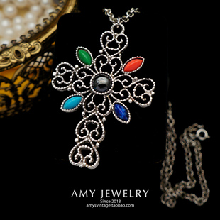 Amy 书本款 Vintage古董首饰 十字架项链 Avon雅芳古罗马风格