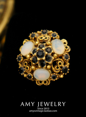 FLORENZA古典维多利亚月光三石袖珍胸针 | Amy Vintage古董首饰