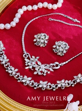 Trifari翠法丽水晶胸针耳夹手链套装专利款｜Amy vintage古董首饰