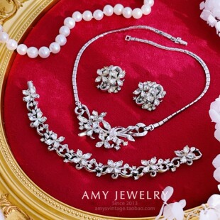 Trifari翠法丽水晶胸针耳夹手链套装专利款|Amy vintage古董首饰