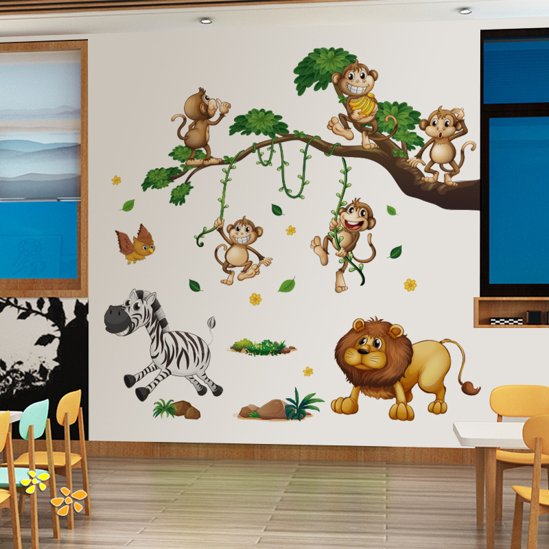 卡通可爱动物墙贴纸儿童房间幼儿园卧室床头创意装饰贴画遮丑自粘图片