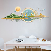 自粘中国古风山水画水墨画家居客厅卧室房间墙面装 饰贴画电视背景