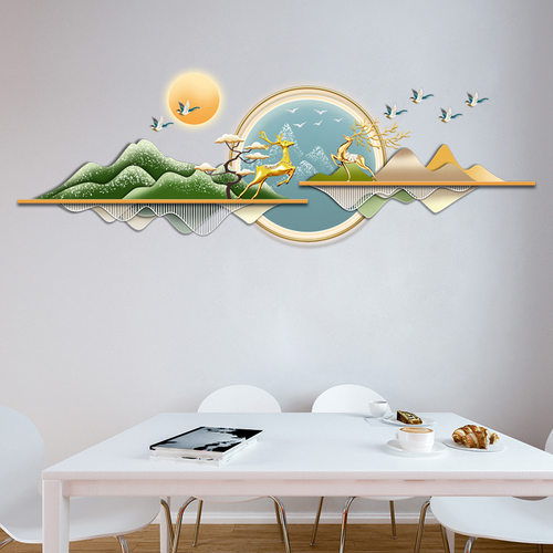 自粘中国古风山水画水墨画家居客厅卧室房间墙面装饰贴画电视背景