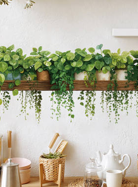 3d立体小清新绿植遮丑墙贴纸仿真盆栽北欧装饰补洞污垢划痕墙贴画