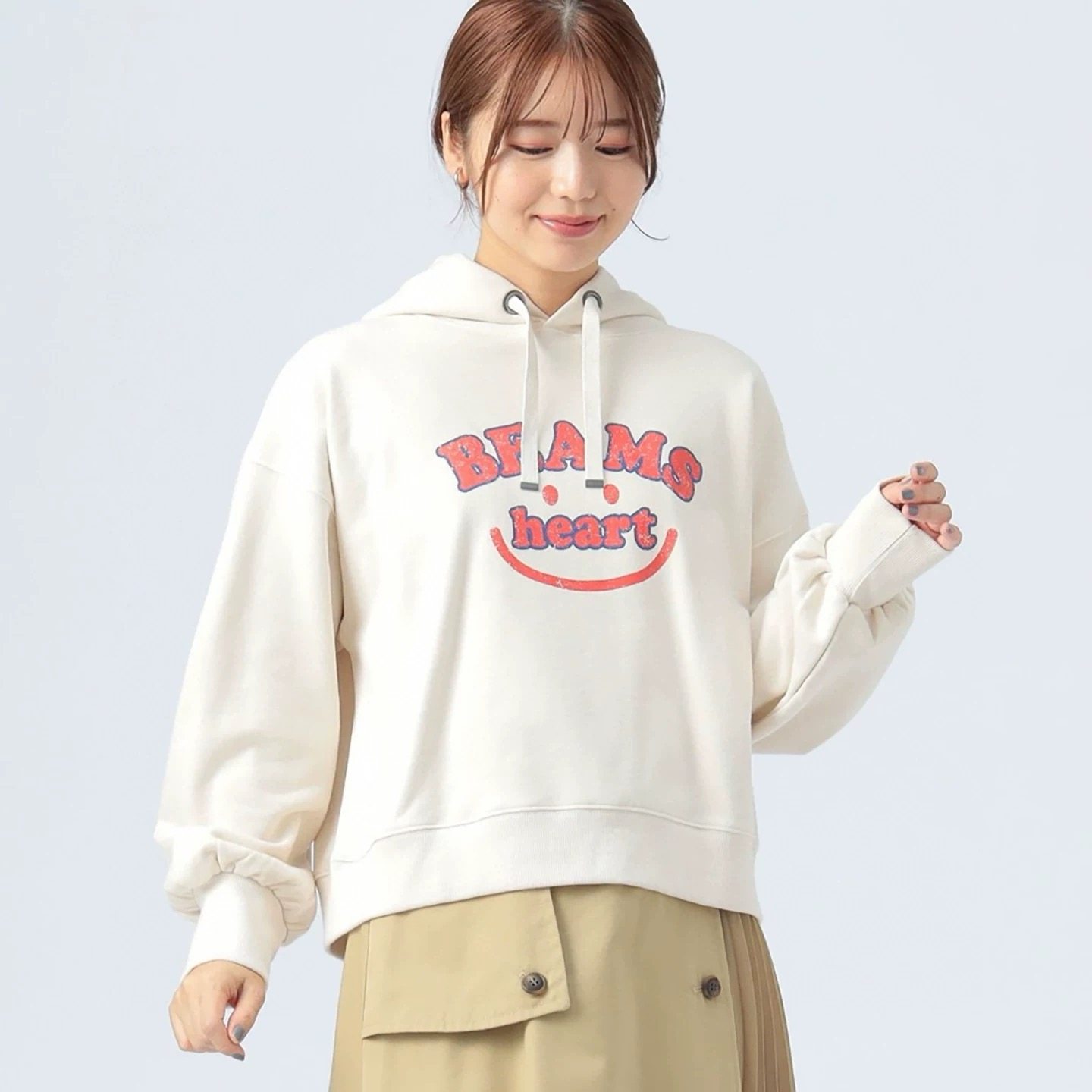 2025SS秋季新款日系beams字母印花长袖毛圈连帽卫衣休闲套头衫女