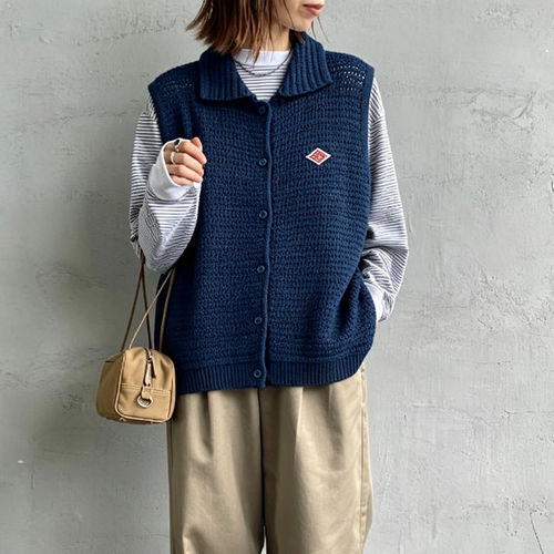 danton日系老钱风针织镂空马甲女